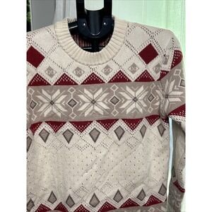 C/Z Collection by Cezele‎ Red fair isle Cotton-Blend sweater Medium Thick Knit
